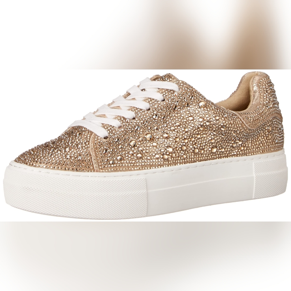 Betsey Johnson Women's Sidny Crystal Pavé Platform Sneaker, Gem, Light Gold, 6M